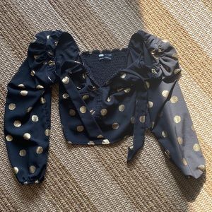 Gold Polka Dot Puffy Sleeved Crop Top